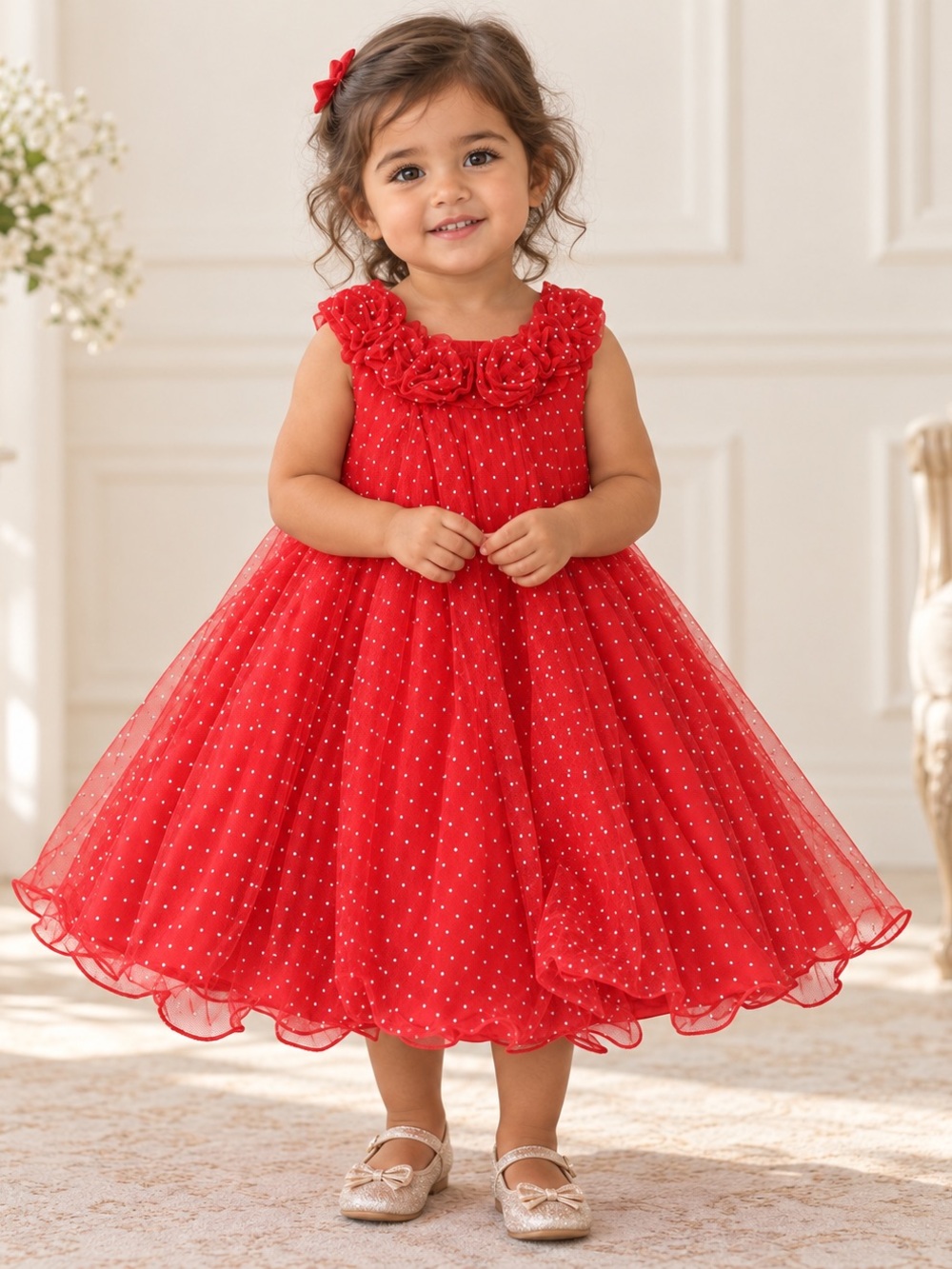 Red Sparkle Tulle Party Dress for Girls 18M